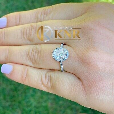 Pre-owned Knr Inc 14k White Gold Oval Cut Moissanite And Natural Diamond Engagement Ring 2.00ctw