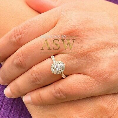 Pre-owned Asw 14k Solid Yellow Gold Natural Oval And Round Cut Diamond Engagement Ring 1.20ct In White