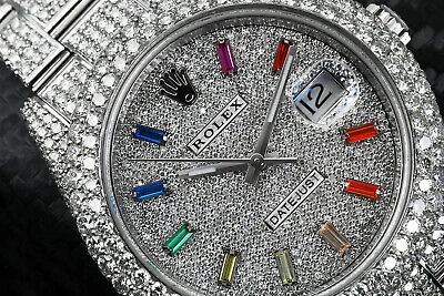 Pre-owned Rolex Datejust Ii 41mm Stainless Steel Fully Iced Out