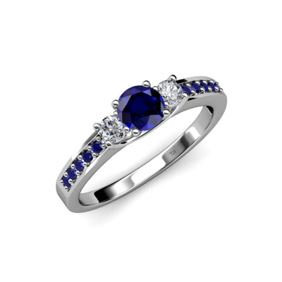 Pre-owned Trijewels Blue Sapphire & Diamond Women 3 Stone Ring With Side Sapphire 14k Gold Jp:75032 In G-h