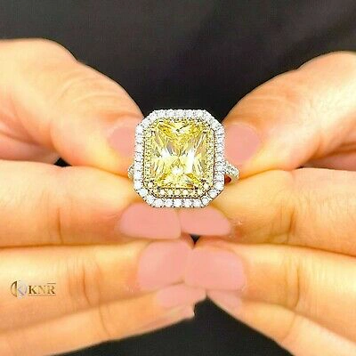 Pre-owned Knr 14k Yellow Gold Radiant Fancy Yellow And Natural Diamonds Engagement Ring 6.00ct