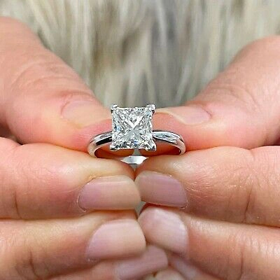 Pre-owned Halo 14k Solid White Gold Princess Cut Natural Diamond Engagement Ring Solitaire 1.50 In White/colorless