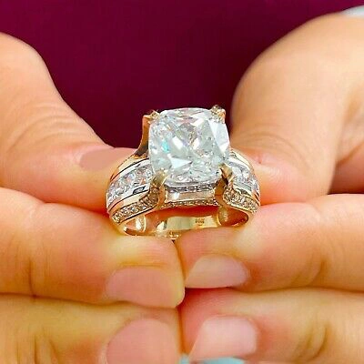 Pre-owned Knr 14k Yellow Gold Cushion Moissanite And Natural Diamonds Engagement Ring 6.50ctw In White