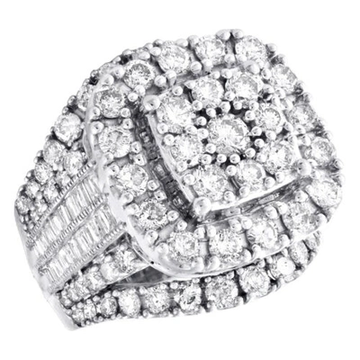 Pre-owned Jfl Diamonds & Timepieces 10k White Gold Baguette Diamond Engagement Ring Rounded Square Halo Center 5 Ct.