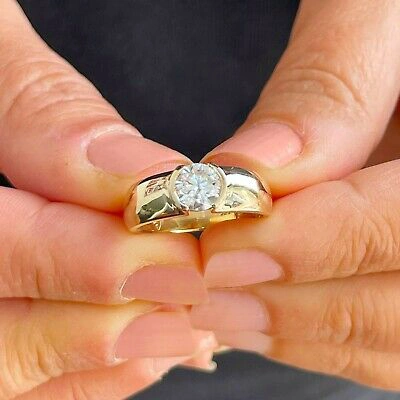 Pre-owned Gia Certified 14k Solid Yellow Gold Round Diamond Tension Engagement Ring 1.00ct