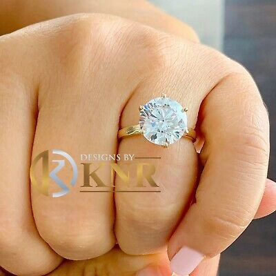 Pre-owned Knr 14k Solid Yellow Gold Round Moissanite Engagement Ring Solitaire Prongs 4.00ct In White