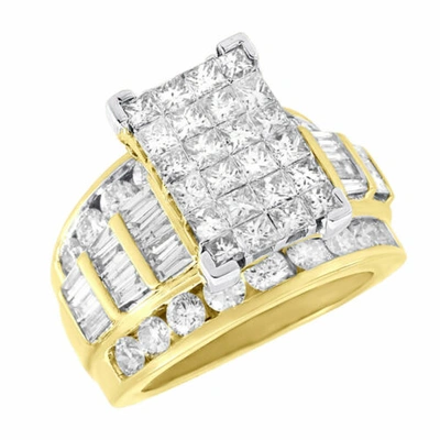 Pre-owned Jfl Diamonds & Timepieces Diamond Wedding Engagement Ring 14k Yellow Gold Princess Cut Design 4 Tcw. In White