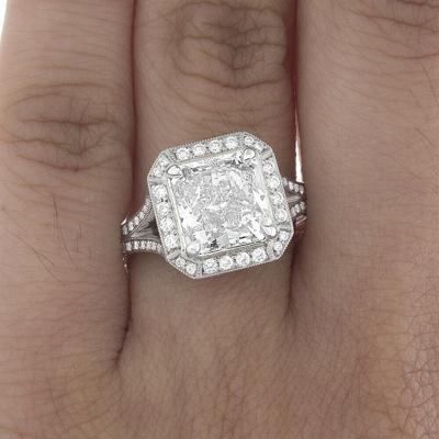 Pre-owned Gia Certified Engagement Ring Platinum Diamond Halo 5.65 Carat Cushion Shape In White