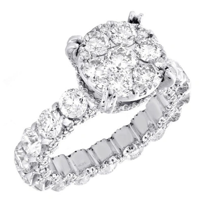 Pre-owned Jfl Diamonds & Timepieces 14k White Gold Cathedral Set Diamond Eternity Flower Engagement Ring 5.50 Tcw