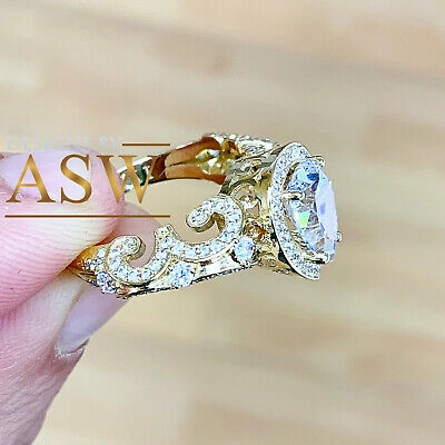 Pre-owned Asw Huge 14k Yellow Solid Gold Pear Cut Moissanite Diamond Engagement Halo Ring 2.85 In White