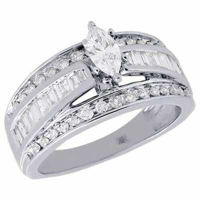 Pre-owned Jfl Diamonds & Timepieces 14k White Gold Marquise Cut Solitaire Diamond Wedding Engagement Ring 1 Ct.