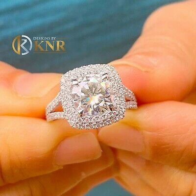 Pre-owned Knr Inc 14k White Gold Round Forever One Moissanite Diamond Engagement Ring Halo 3.00ctw