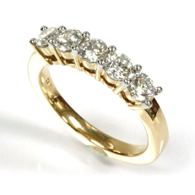 Pre-owned Jewelry By Arsa 1 Ctw Natural Diamond Solid 14k Yellow Gold 5 Stone Engagement Anniversary Ring In G-h