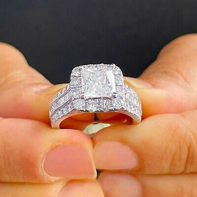 Pre-owned Charles & Colvard 14k White Gold Princess Forver One Moissanite And Diamond Engagement Ring 3.20ct