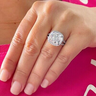Pre-owned Knr Inc 14k White Gold Cushion Moissanite And Natural Diamond Engagement Ring Halo 5.70