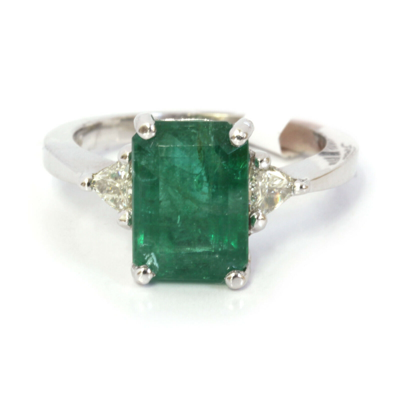 Pre-owned Jewelry By Arsa 4 Ctw Natural Green Emerald Diamond Solid 14k White Gold 3 Stone Engagement Ring