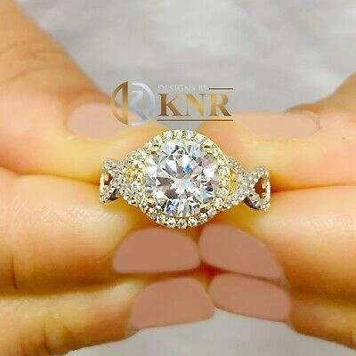 Pre-owned Knr Inc 14k White And Yellow Gold Round Moissanite And Diamond Engagement Ring 2.00ctw