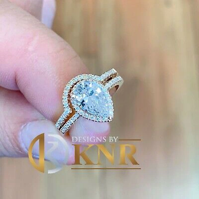 Pre-owned Knr Inc 14k Rose Gold Pear Moissanite And Natural Diamonds Engagement Ring Halo 2.00ctw In Pink