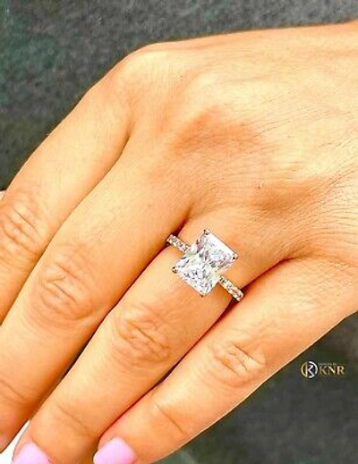 Pre-owned Knr 14k Solid Rose Gold Radiant Cut Moissanite Engagement Ring Solitaire 3.80ct In White