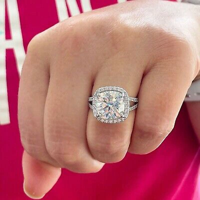 Pre-owned Knr Inc 14k White Gold Cushion F1 Moissanite Natural Diamond Engagement Ring Halo 5.70ct