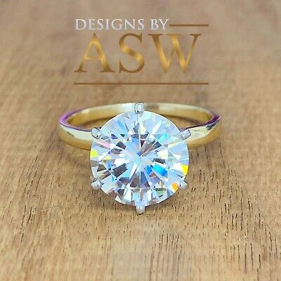 Pre-owned Asw 14k Solid Yellow Gold Round Cut Moissanite Engagement Ring Solitaire 4.00ct