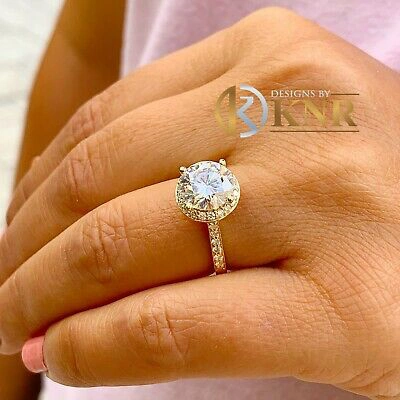 Pre-owned Knr Inc 14k Yellow Gold Round Moissanite And Natural Diamond Engagement Ring Halo 3.30ct