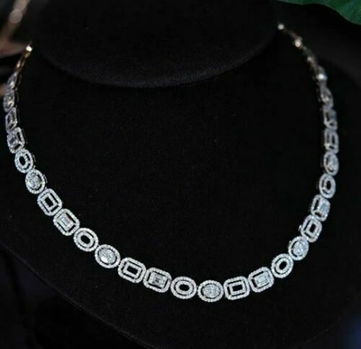 Pre-owned Natsoul 18ct White Oval Vs Emerald Moissanite Halo Chain Necklace 925 Sterling Silver