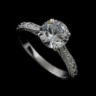 Pre-owned Ppluxury Forever One Moissanite Vintage Style Engraved Solitaire Engagement Ring