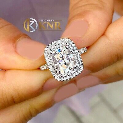 Pre-owned Knr Inc 14k Solid White Gold Cushion Moissanite And Natural Diamond Engagement Ring 4.00