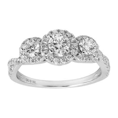 Pre-owned Finecraft 1 Cttw Diamond Trio Engagement Ring In 14k White Gold
