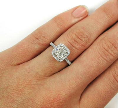 Pre-owned Tiffany & Co Gia Certified 1.67 Carat Cushion Shape Halo Style 18k Diamond Engagement Ring In I