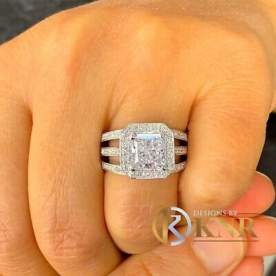 Pre-owned Charles & Colvard 14k White Gold Princess Forever One Moissanite And Diamond Engagement Ring 3.80c