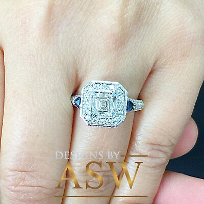 Pre-owned Asw 14k White Solid Gold Asscher Cut Moissanite Diamond Engagement Halo Ring 2.10ctw