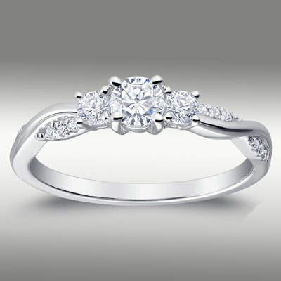 Pre-owned Arista Jewels Diamond Ring .52 Carat H/s12 Three Stone 14k White Gold Twisted Side Accents In White/colorless