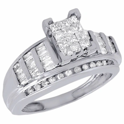 Pre-owned Jfl Diamonds & Timepieces 10k White Gold Ladies Princess Cut Diamond Wedding Engagement Ring Set 0.90 Ct.