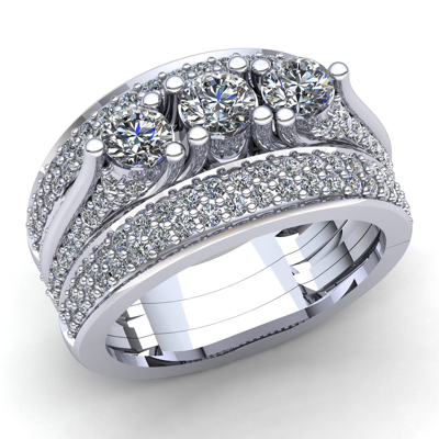 Pre-owned Jewelwesell Natural 2carat Round Cut Diamond Ladies Bridal 3-stone Engagement Ring 10k Gold