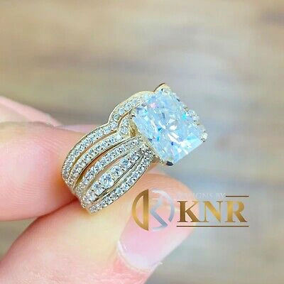 Pre-owned Knr Inc 14k Yellow Gold Radiant Moissanite And Natural Diamond Engagement Ring Band 3.30