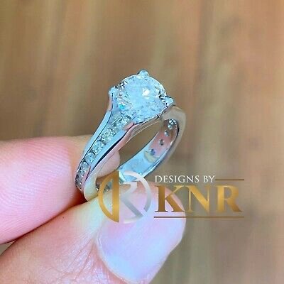 Pre-owned Knr 14k White Gold Round Moissanite And Natural Diamonds Engagement Ring 2.50ctw