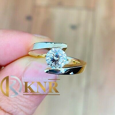 Pre-owned Knr 14k Yellow Gold Round Forever One Moissanite Engagement Ring Tension 1.25