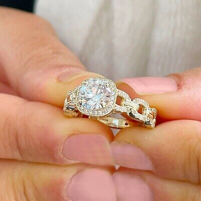 Pre-owned Asw 14k Solid Yellow Gold Round F1 Moissanite Natural Diamond Engagement Ring 2.10 In White