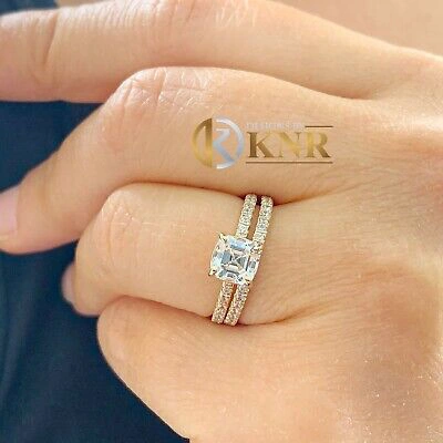 Pre-owned Knr Inc 14k Yellow Gold Asscher Cut Moissanite And Natural Diamond Engagement Ring 1.50