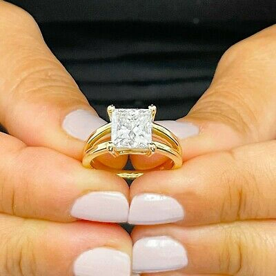 Pre-owned Knr Inc 14k Solid Yellow Gold Princess Cut Moissanite Engagement Ring Solitaire 3.00ct