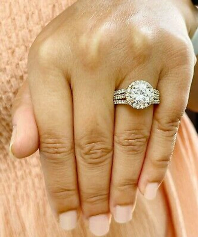 Pre-owned Knr Inc 14k Yellow Gold Round Moissanite And Natural Diamond Engagement Ring 3.80ctw