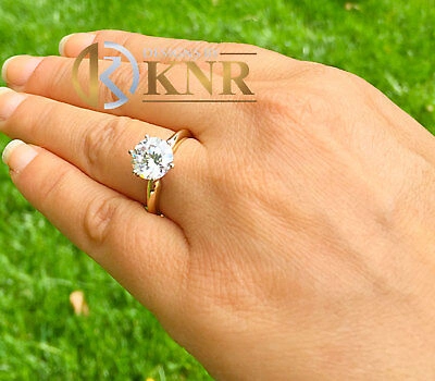 Pre-owned Knr Women's 14k Solid Yellow Gold Round Moissanite Engagement Ring Solitaire 4.00 In White