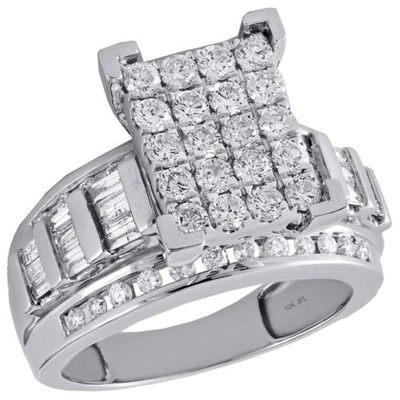 Pre-owned Jfl Diamonds & Timepieces 10k White Gold Baguette Diamond Rectangle Designer Engagement Ring 1.50 Ct.