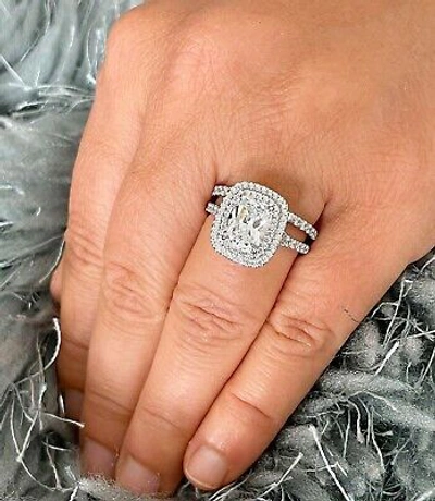 Pre-owned Knr Inc 14k White Gold Emerald Moissanite And Natural Diamond Engagement Ring Band 2.75