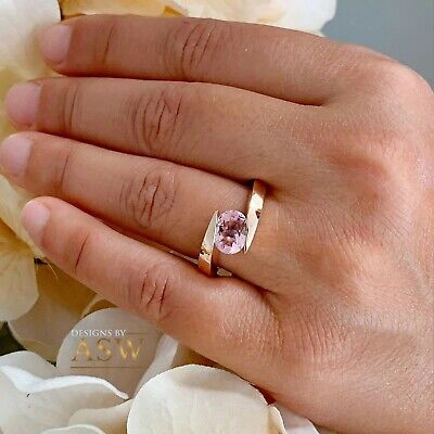 Pre-owned Asw 14k Rose Gold Natural Oval Cut Morganite Tension Set Engagement Ring 1.20ct In Pink