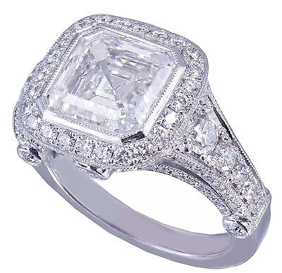 Pre-owned Knr 14k White Gold Asscher Forever One Moissanite And Diamond Engagement Ring 3.30ct