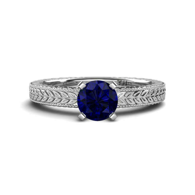 Pre-owned Trijewels Blue Sapphire Solitaire Engagement Ring With Milgrain Work 1ct 14k Gold Jp:78676