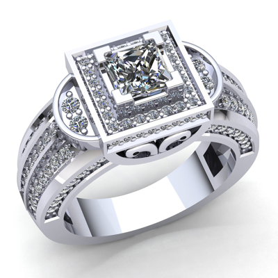 Pre-owned Jewelwesell 1.00ct Princess Cut Diamond Ladies Bridal Square Halo Engagement Ring 18k Gold